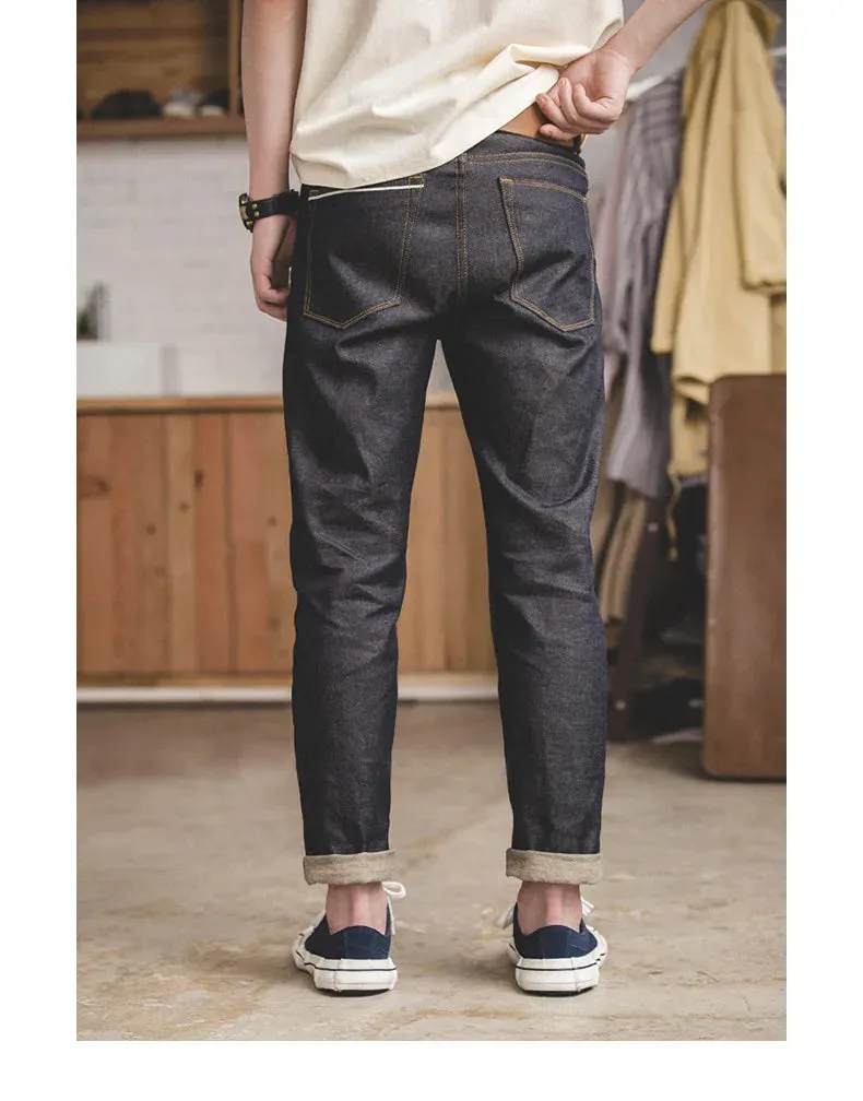 13.8oz  Retro Regular Denim Jeans Deep Color High Quality denim trousers