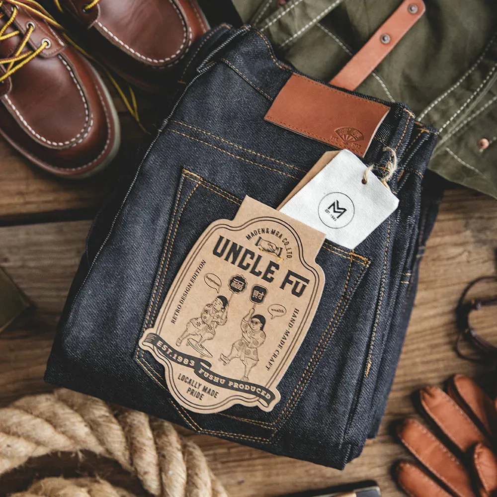 13.8oz  Retro Regular Denim Jeans Deep Color High Quality denim trousers