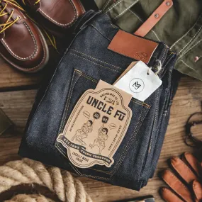 13.8oz  Retro Regular Denim Jeans Deep Color High Quality denim trousers