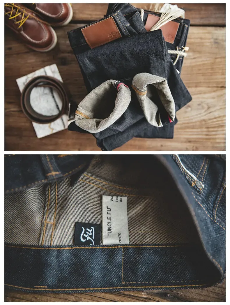 13.8oz  Retro Regular Denim Jeans Deep Color High Quality denim trousers