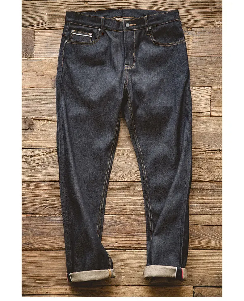 13.8oz  Retro Regular Denim Jeans Deep Color High Quality denim trousers