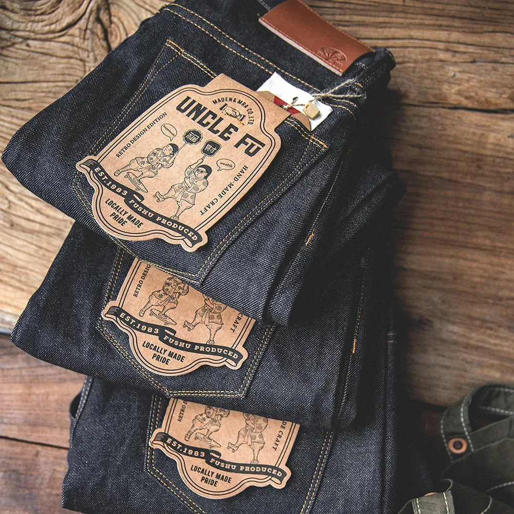 13.8oz  Retro Regular Denim Jeans Deep Color High Quality denim trousers