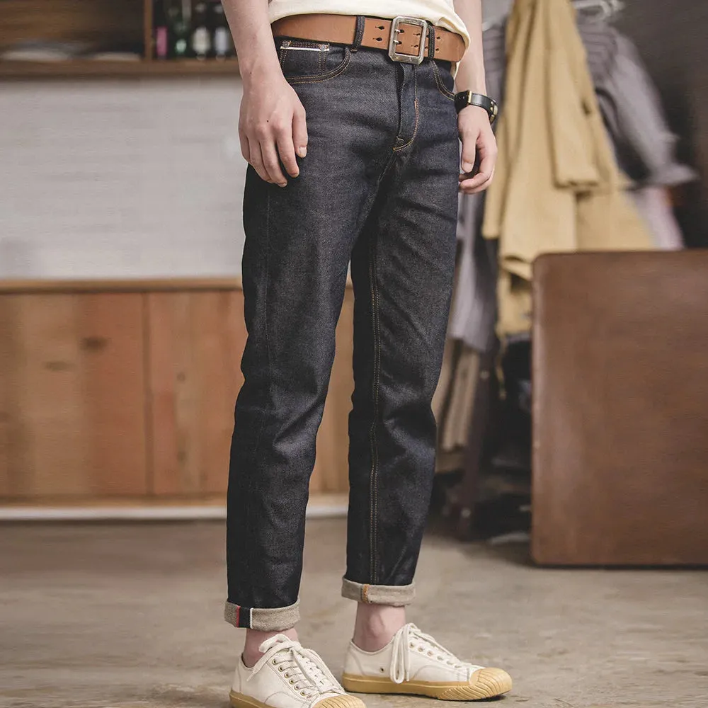 13.8oz  Retro Regular Denim Jeans Deep Color High Quality denim trousers