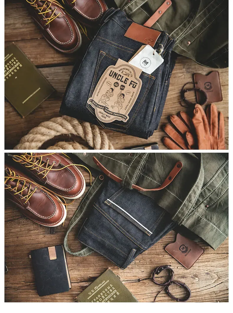13.8oz  Retro Regular Denim Jeans Deep Color High Quality denim trousers