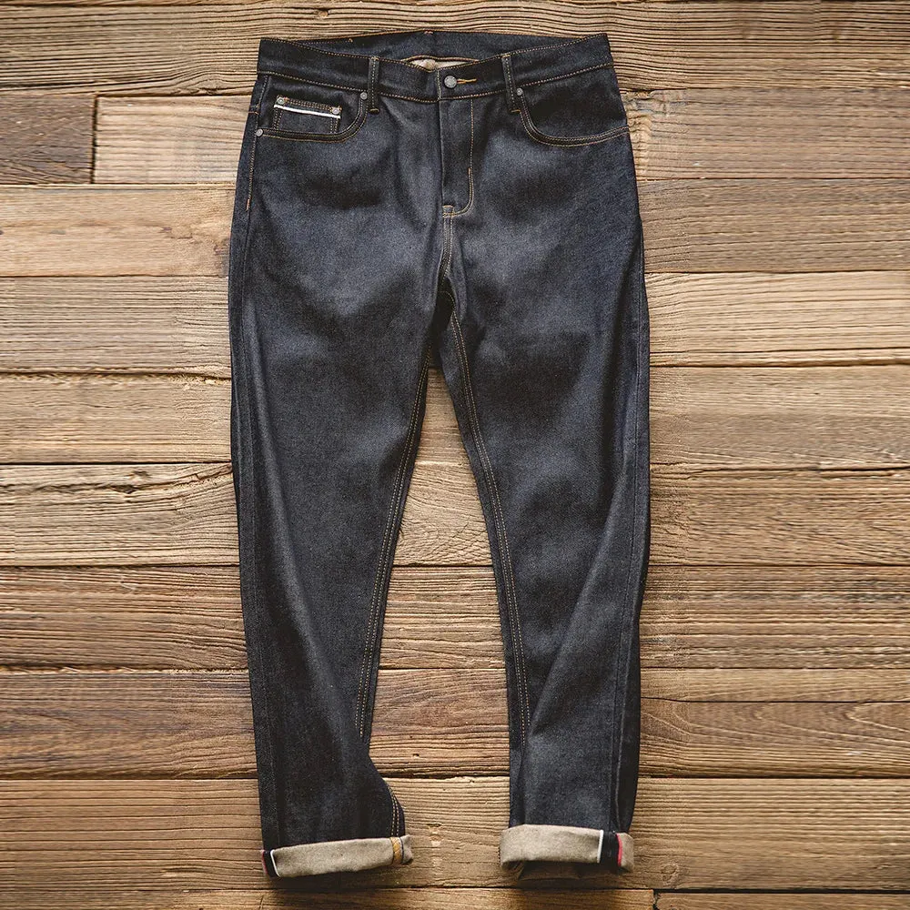 13.8oz  Retro Regular Denim Jeans Deep Color High Quality denim trousers
