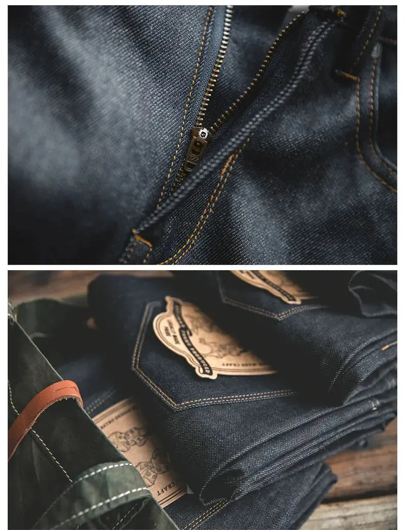 13.8oz  Retro Regular Denim Jeans Deep Color High Quality denim trousers