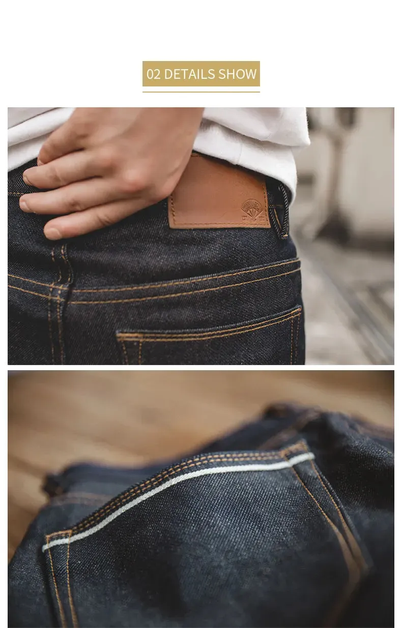 13.8oz  Retro Regular Denim Jeans Deep Color High Quality denim trousers