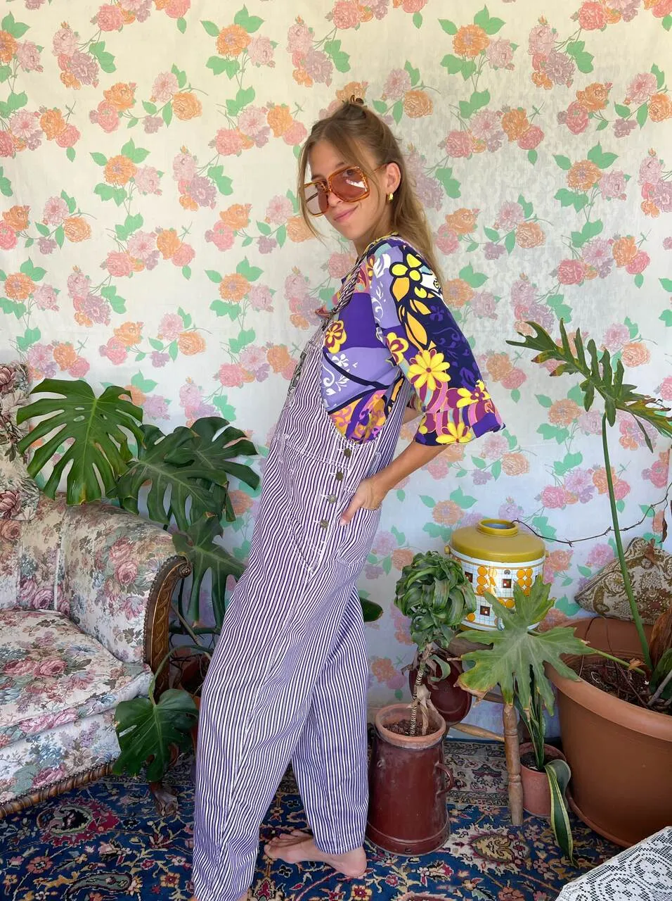 90's Unique Striped Purple Overall