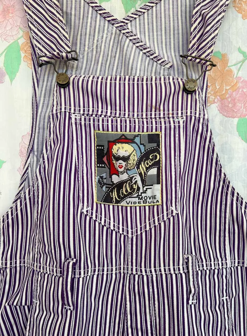 90's Unique Striped Purple Overall
