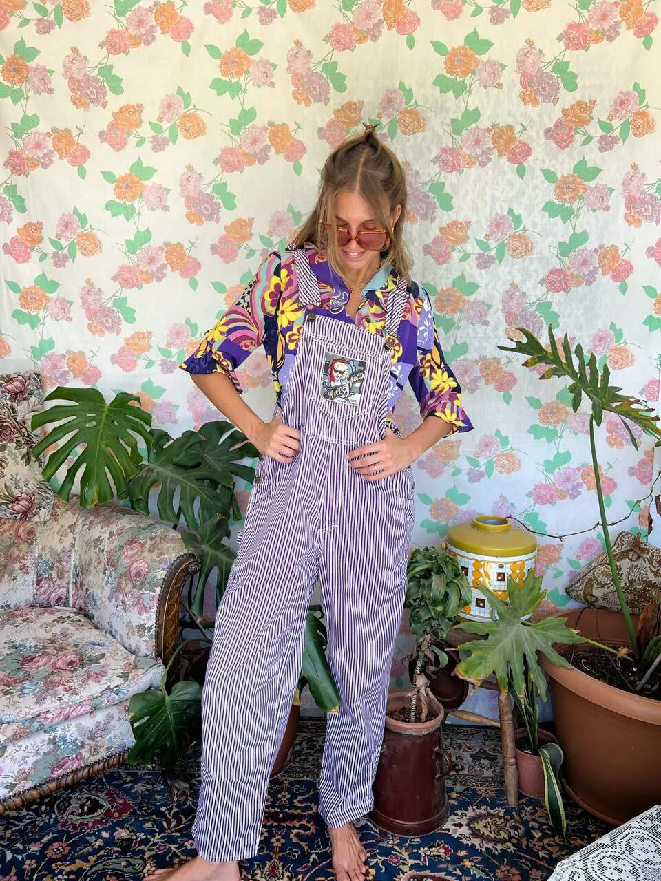 90's Unique Striped Purple Overall