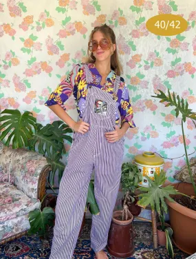 90's Unique Striped Purple Overall