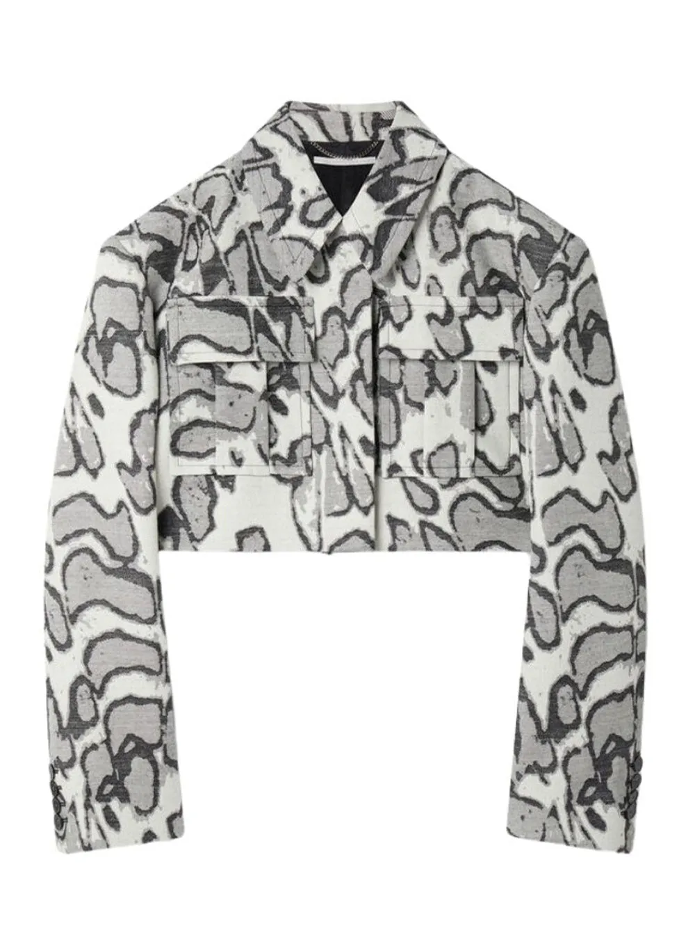 Abstract Moth Jacquard Cropped Utility Jacket (Black/White)