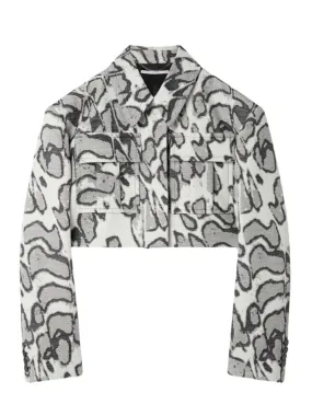 Abstract Moth Jacquard Cropped Utility Jacket (Black/White)
