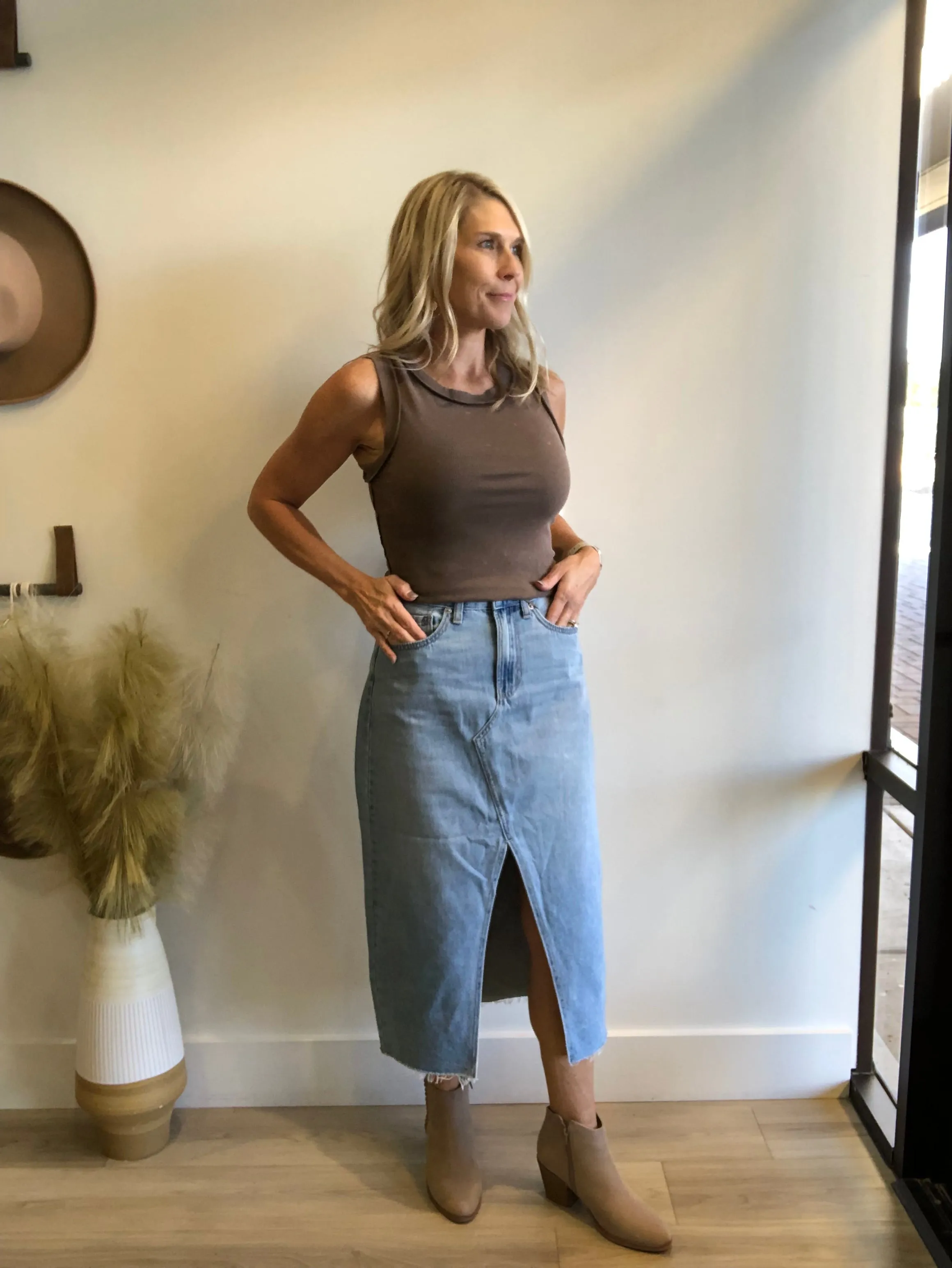 Alise Open Slit Maxi Denim Skirt
