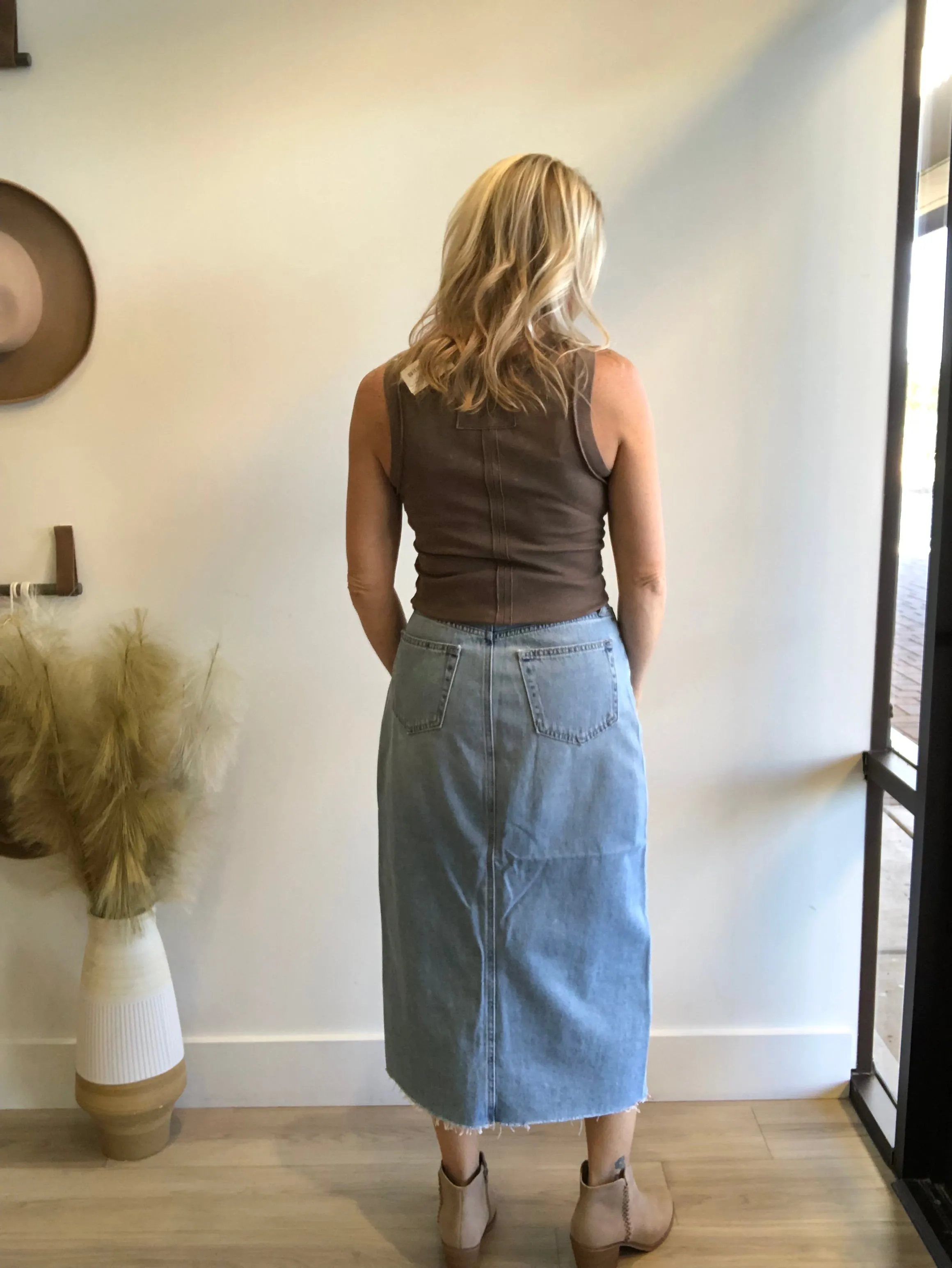 Alise Open Slit Maxi Denim Skirt