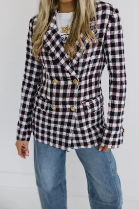 Amber Checkered Blazer - Navy