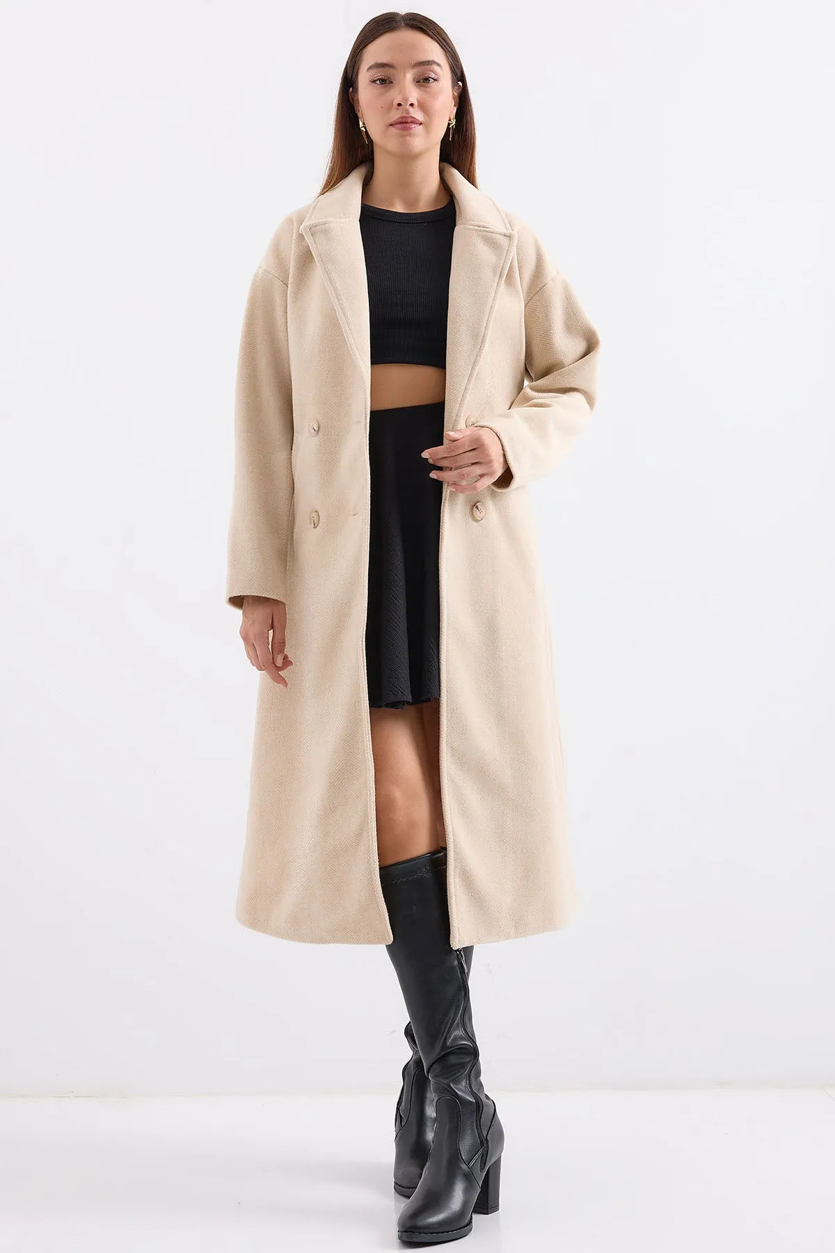 BGD Women Cream Oversize Wide Cut Wool Long Coat 9113 - Beckenham