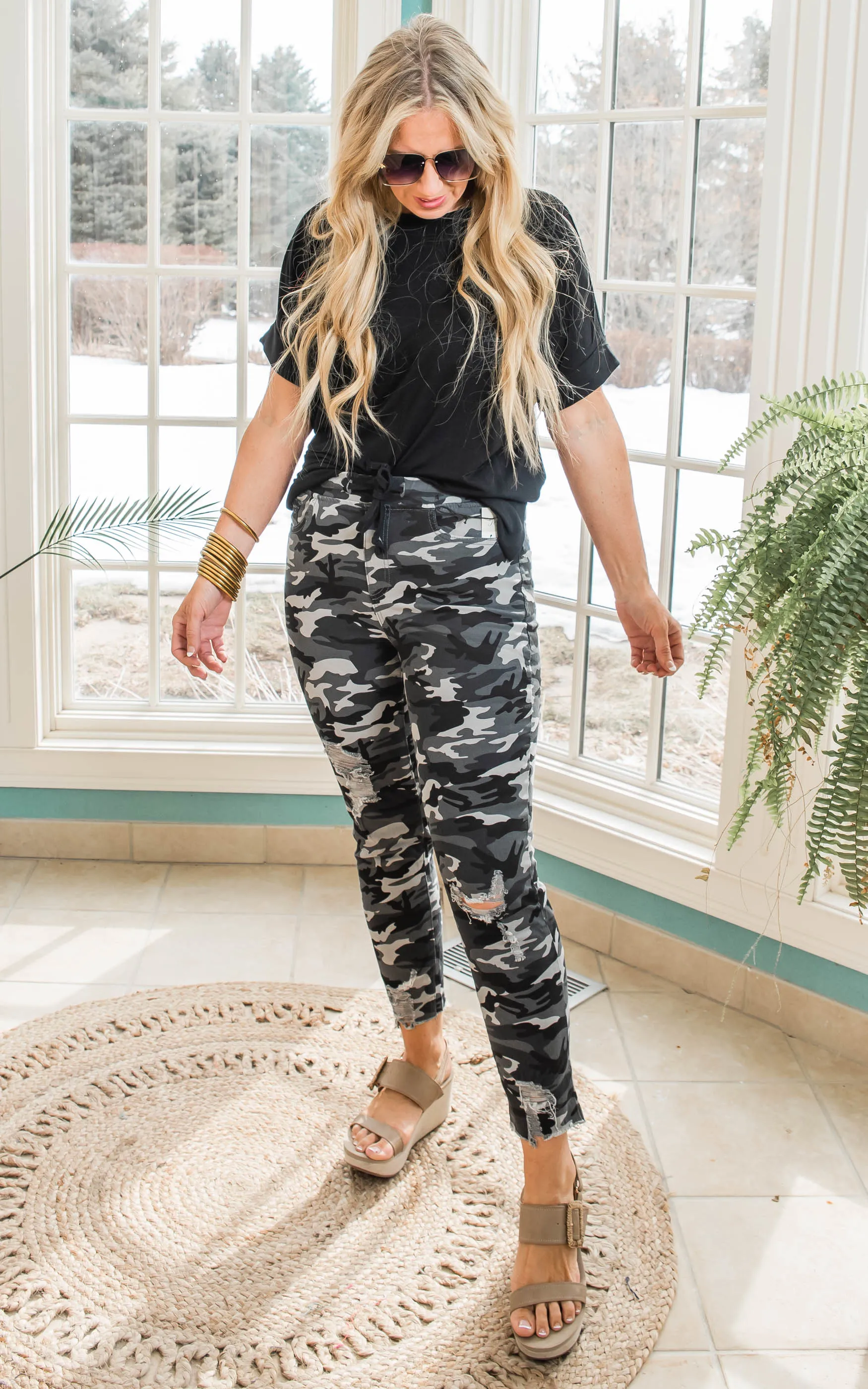 Black Camo High Rise Joggers - YMI