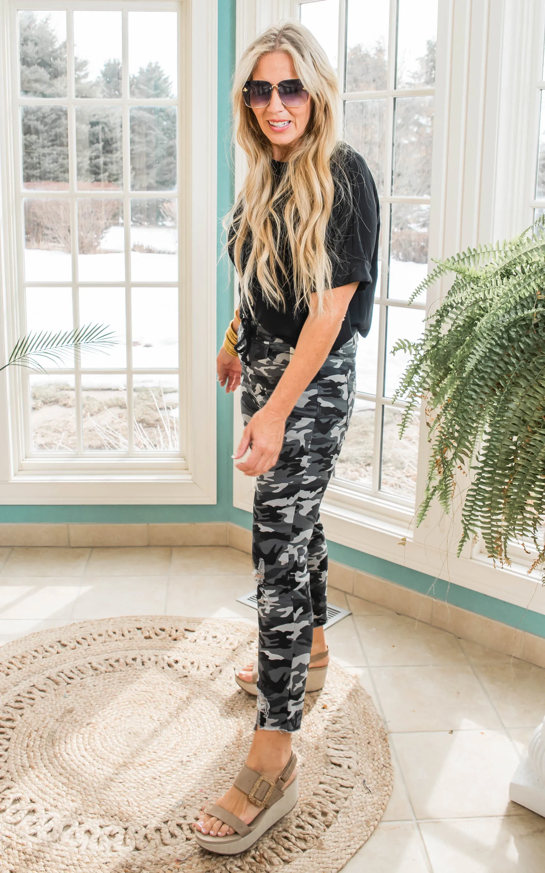 Black Camo High Rise Joggers - YMI