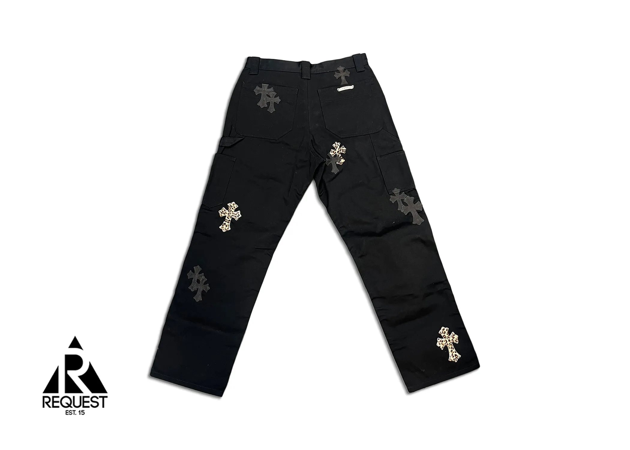 Black Carpenter Pants "Black & Leopard Crosses"