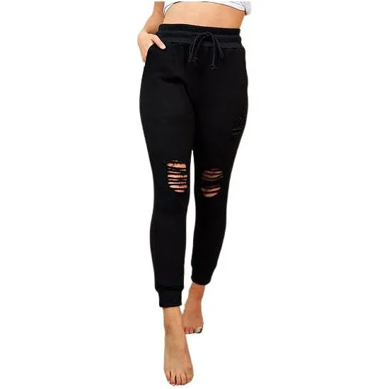 Black Distressed Plus Joggers