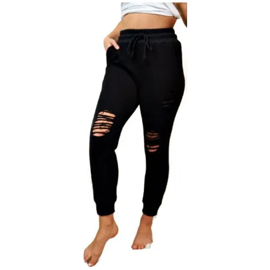 Black Distressed Plus Joggers