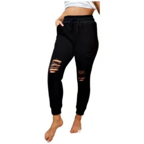 Black Distressed Plus Joggers