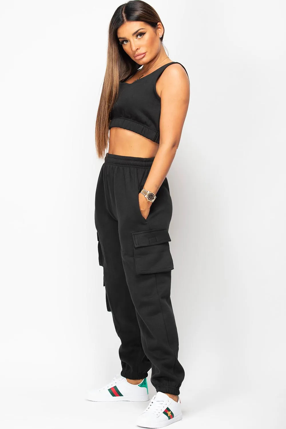 Black Joggers With Utility Pockets And Top Lounge Set