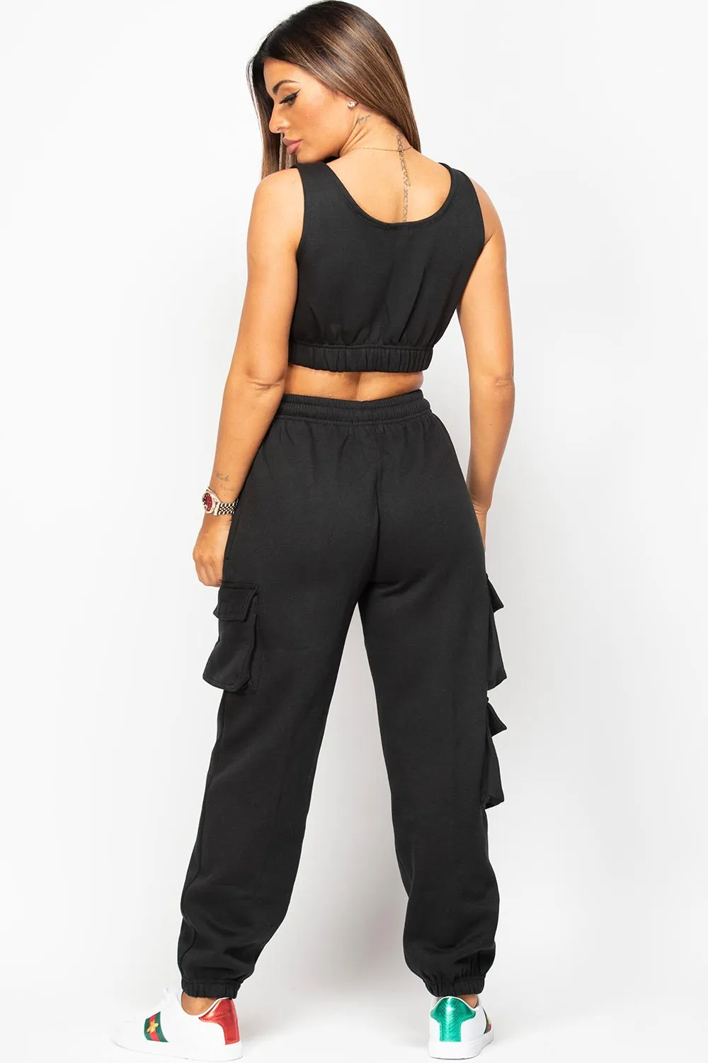 Black Joggers With Utility Pockets And Top Lounge Set