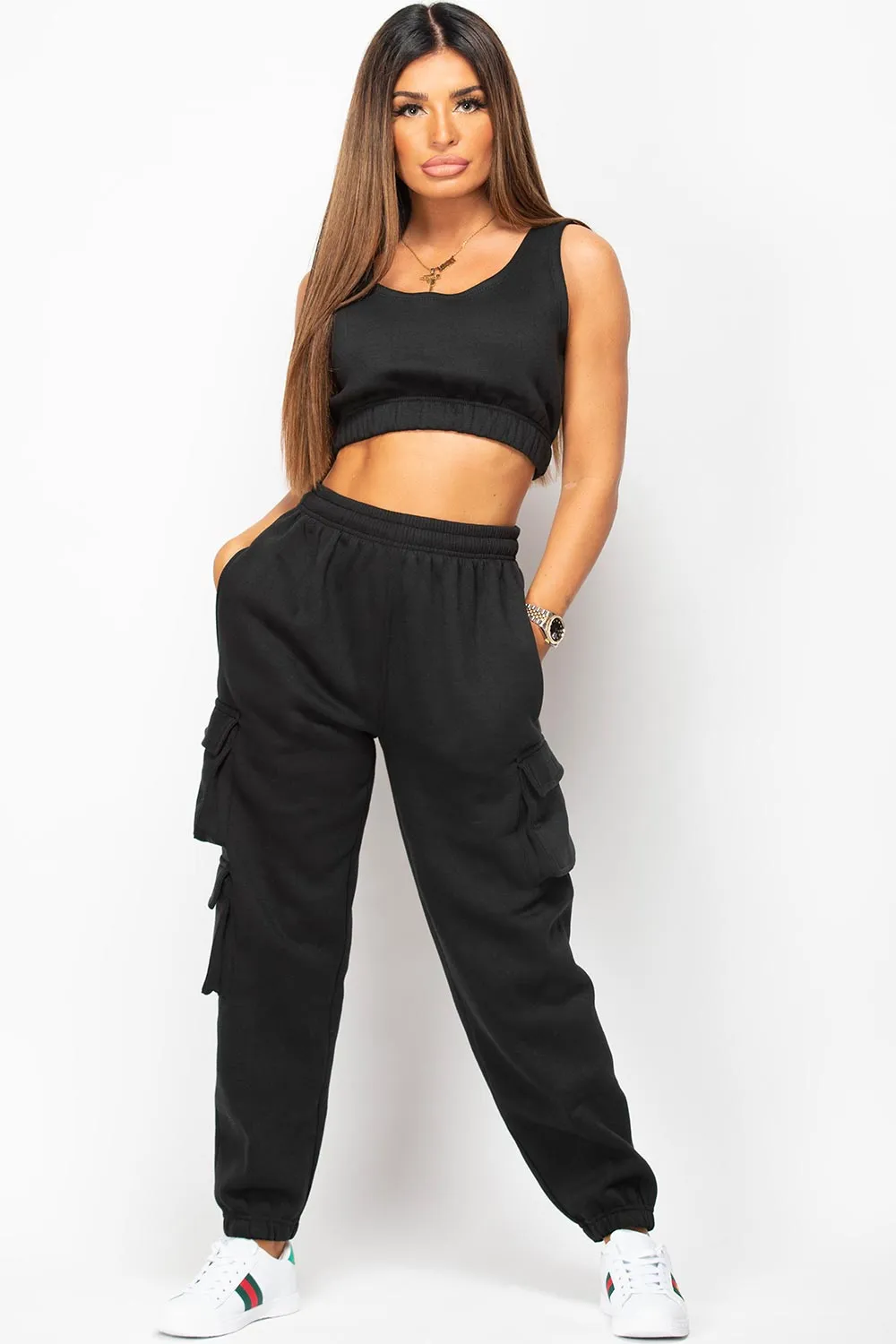 Black Joggers With Utility Pockets And Top Lounge Set