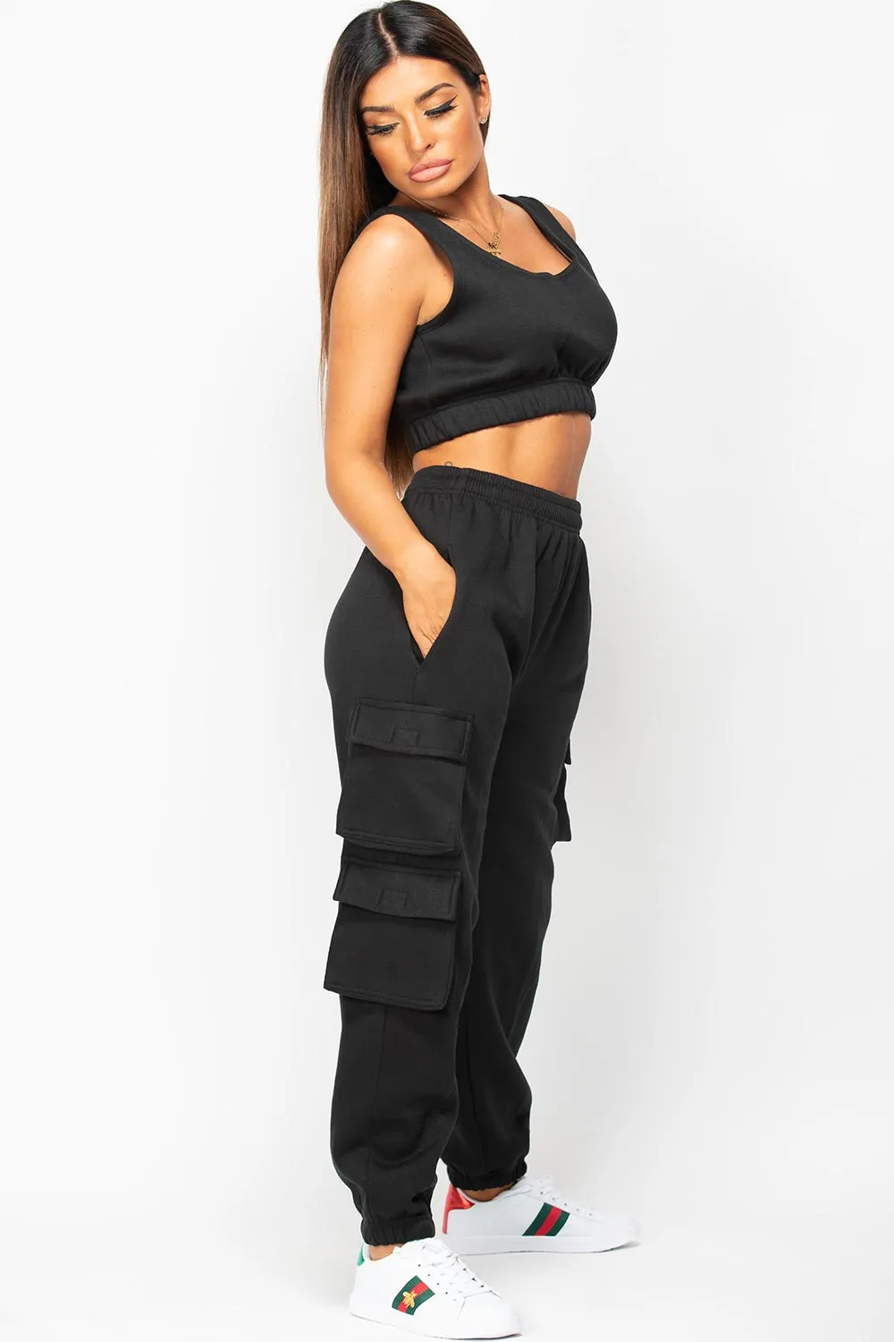 Black Joggers With Utility Pockets And Top Lounge Set