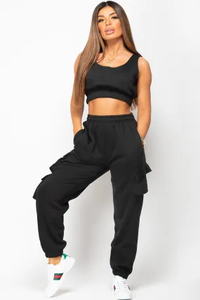 Black Joggers With Utility Pockets And Top Lounge Set