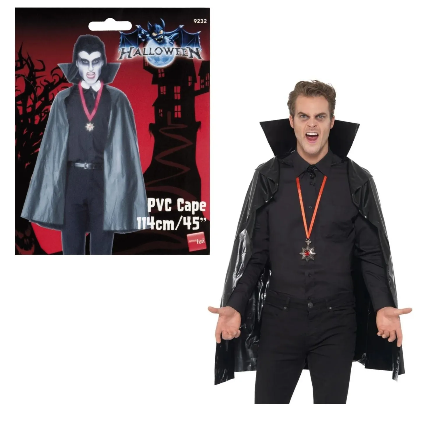 Black PVC Vampire Cape, with Stand Up Collar, 114 cm/45 inches