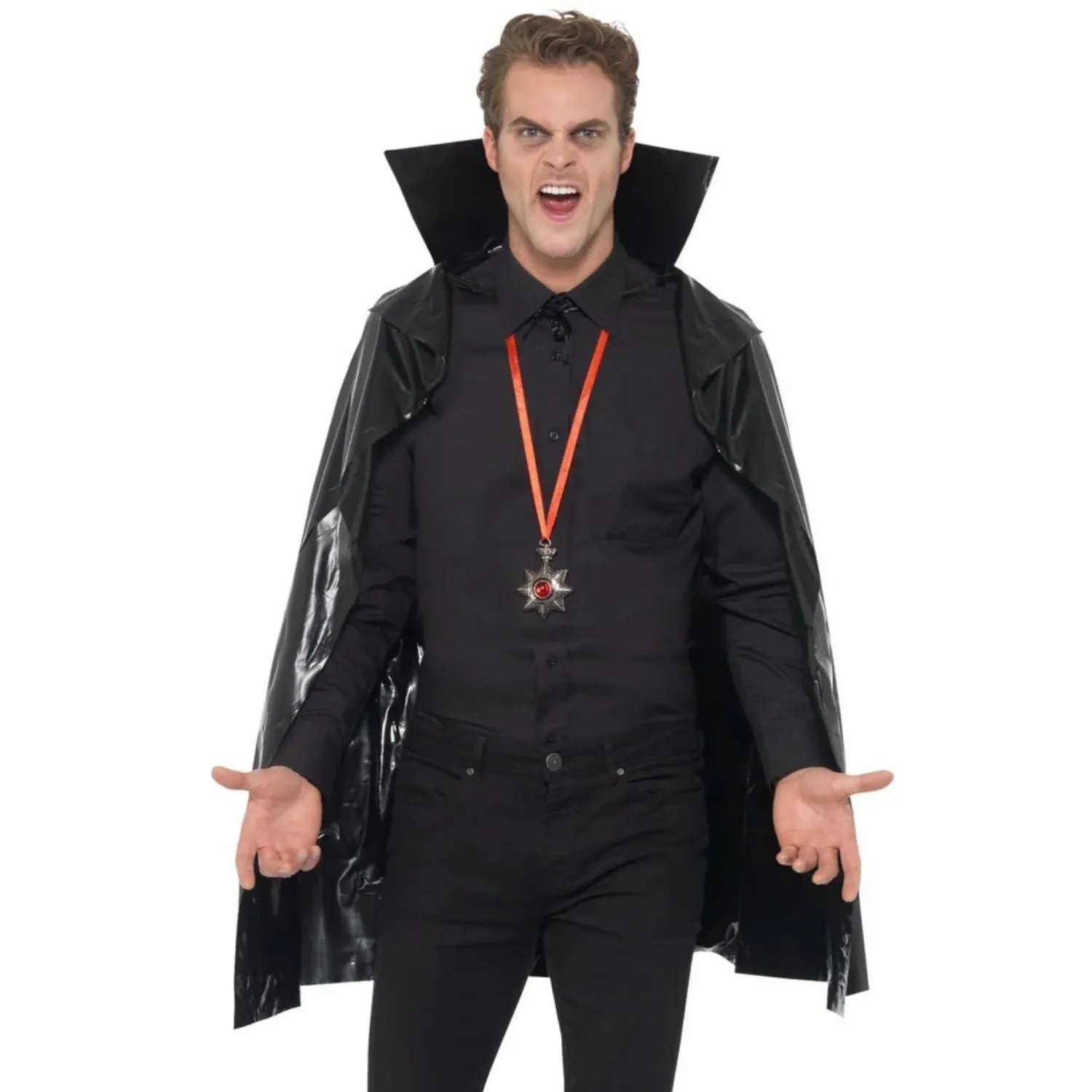 Black PVC Vampire Cape, with Stand Up Collar, 114 cm/45 inches