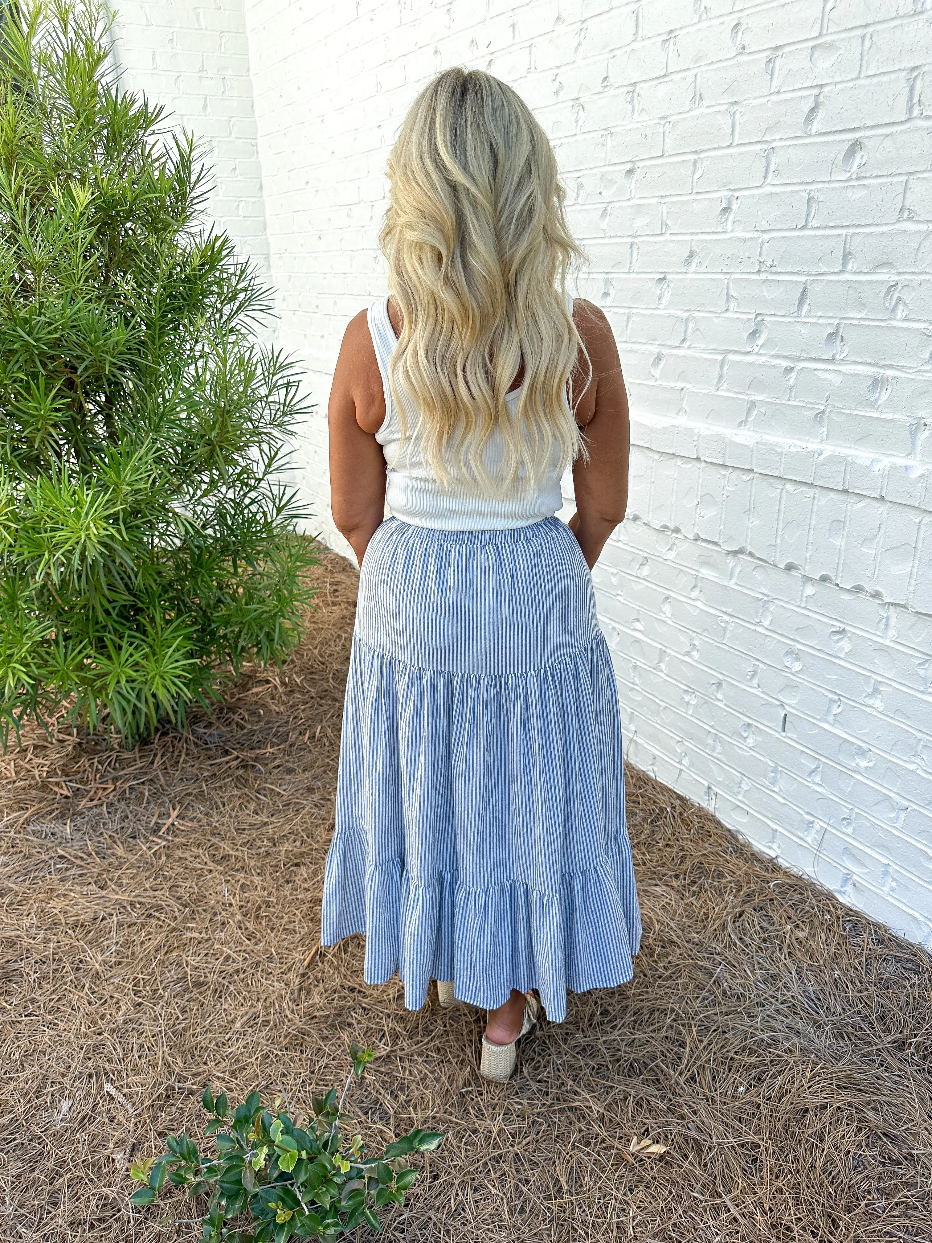 Blue Striped Maxi Skirt