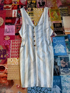 Blue Striped Overall Dress