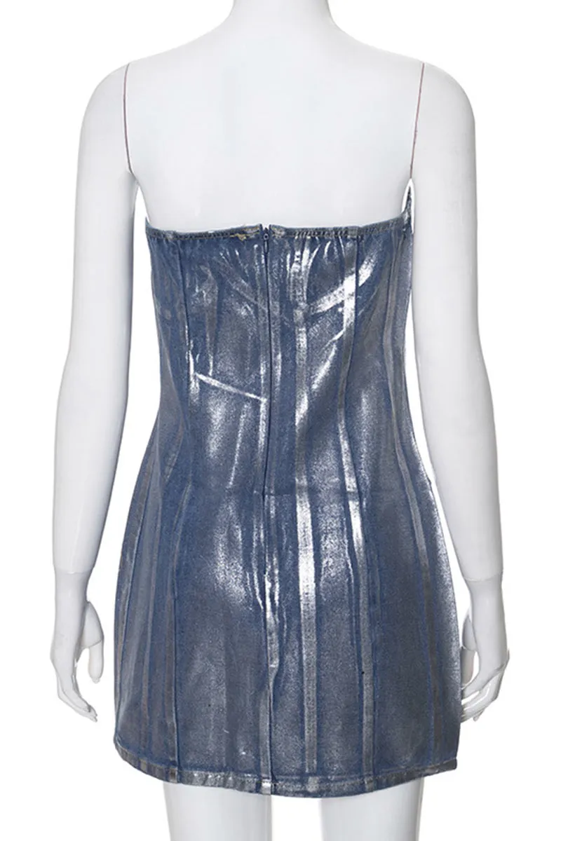 BM0130 Metallic Denim Short Dress
