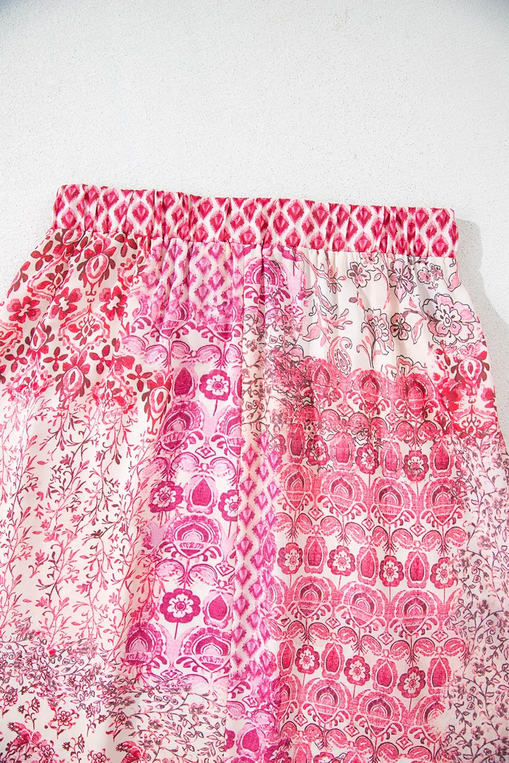 Bohemian Pink Printed Tassel Drawstring Maxi Skirt