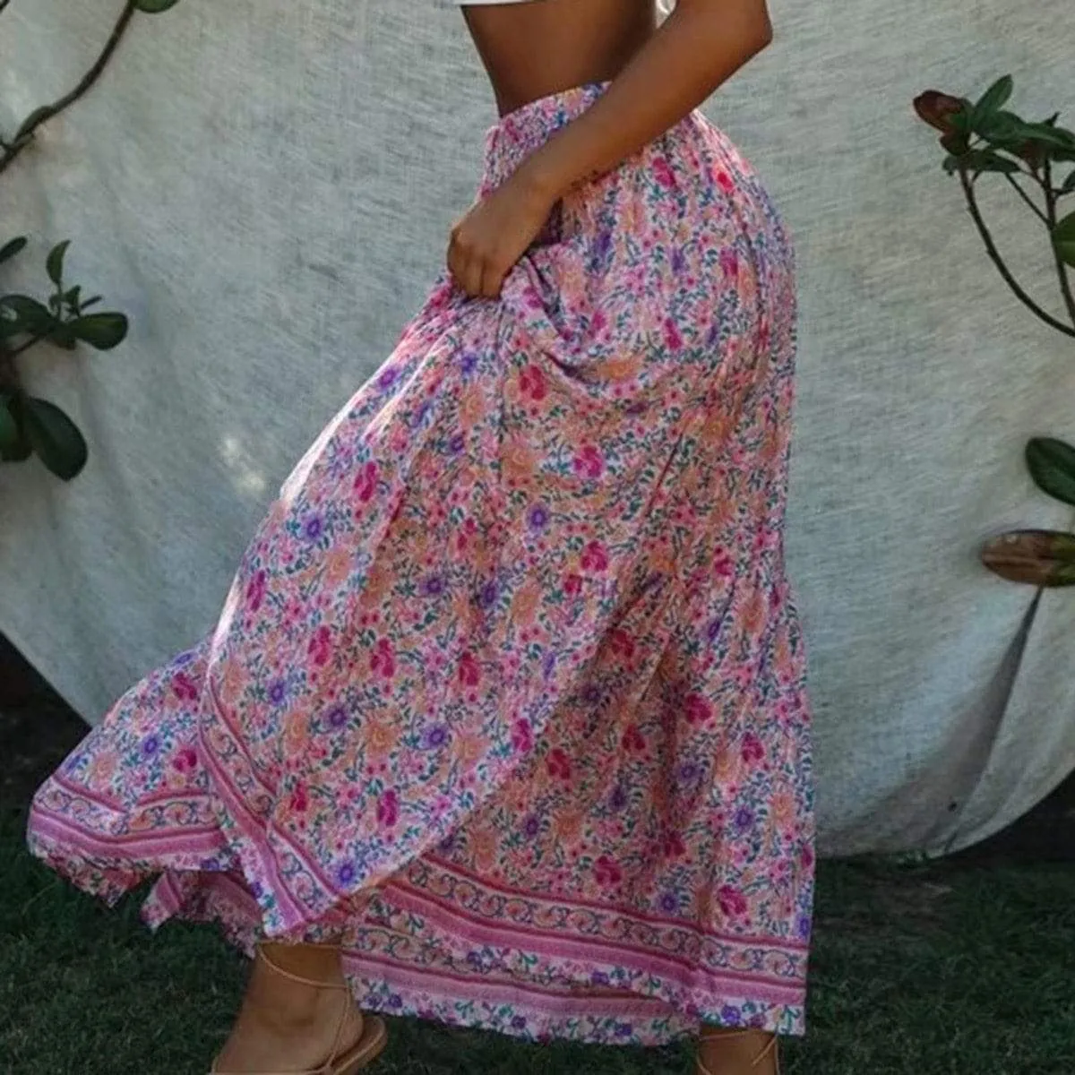 Bohemian Sashes Elastic Waist Skirt