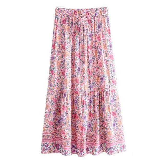 Bohemian Sashes Elastic Waist Skirt