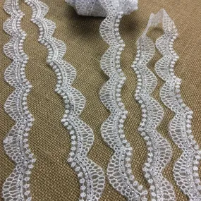 Bridal Trim Lace Embroidered & Silver Sequins Organza Ground, 1.5" Wide, White, for Bridal Veil Communion Christening Baptism Dress Cape