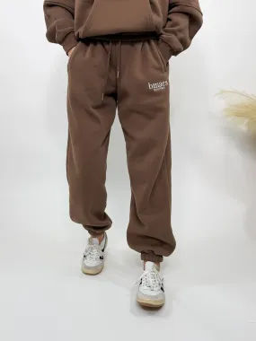 Chocolate Brown Fleece-Lined Luxury Lounge Bmaes Joggers with Pockets