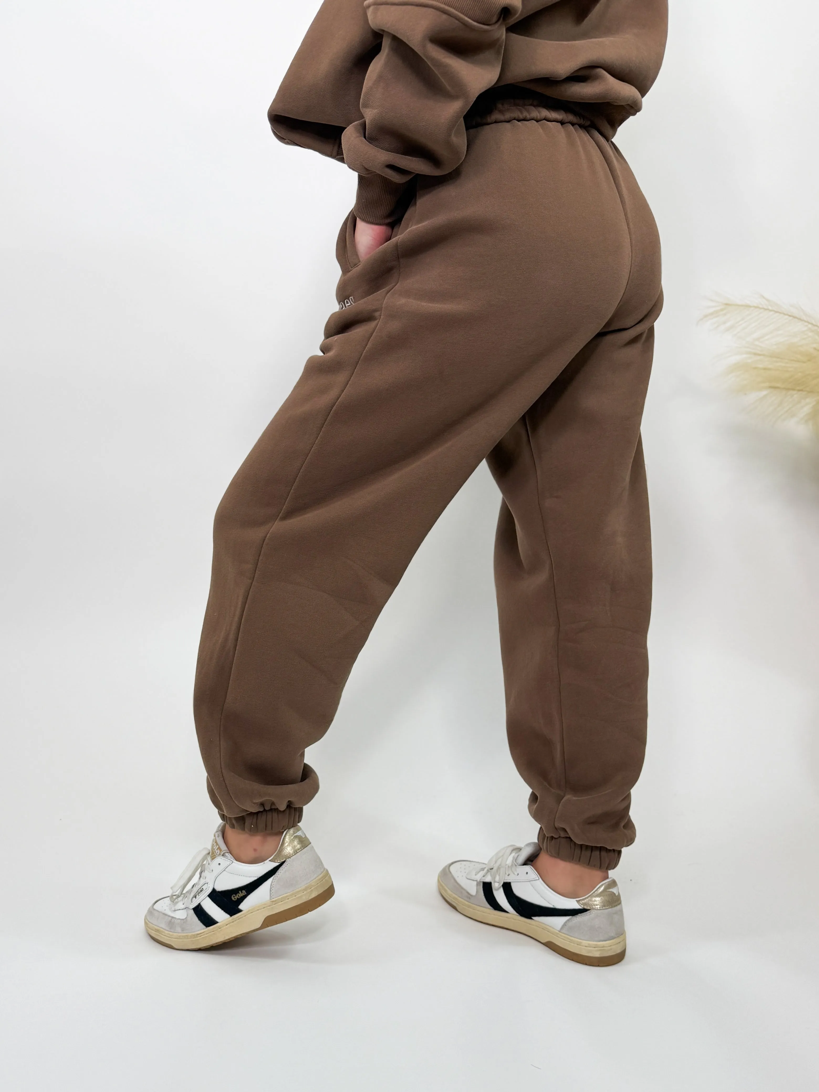 Chocolate Brown Fleece-Lined Luxury Lounge Bmaes Joggers with Pockets