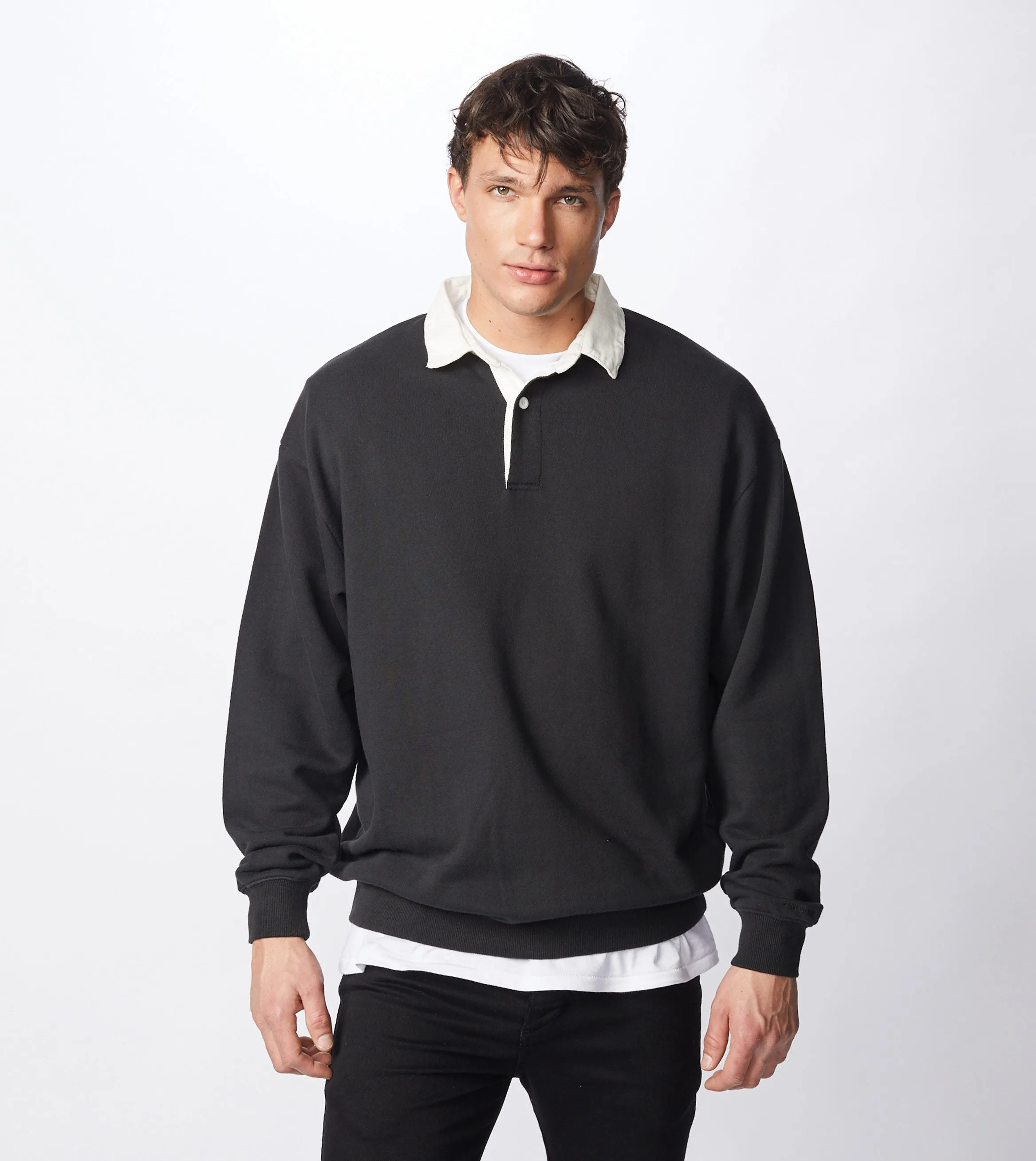 Contrast Rugger Polo Sweat Black/Milk