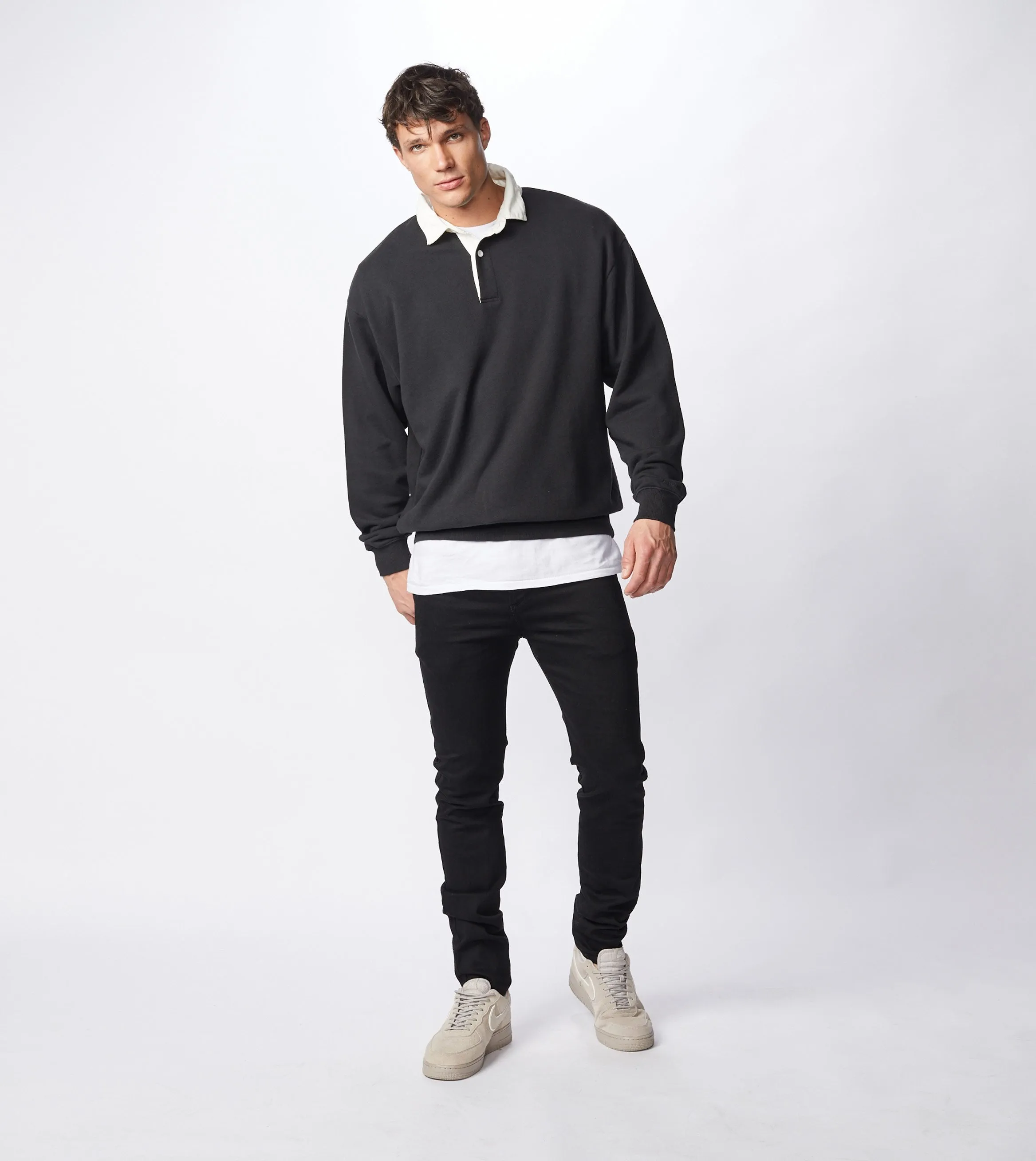 Contrast Rugger Polo Sweat Black/Milk
