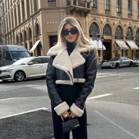 Cropped Faux Fur Lined Biker Jacket