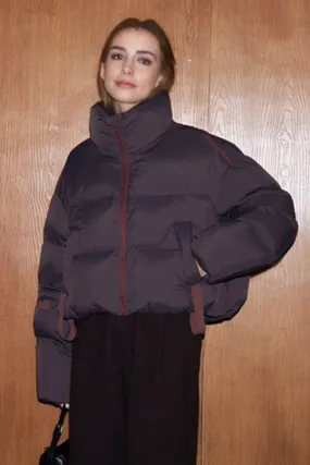 Cropped Stand Collar Down Puffer Jacket with Functional Pockets