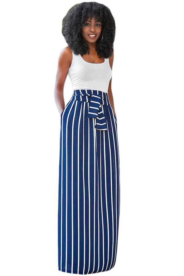 Dark Blue Striped Maxi Skirt