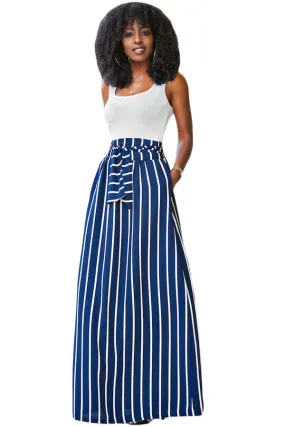 Dark Blue Striped Maxi Skirt