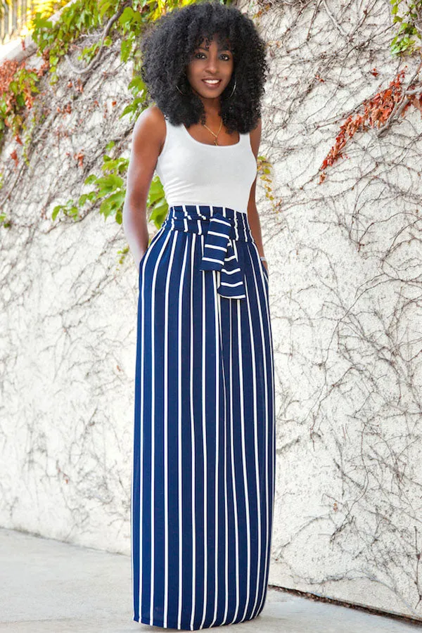 Dark Blue Striped Maxi Skirt